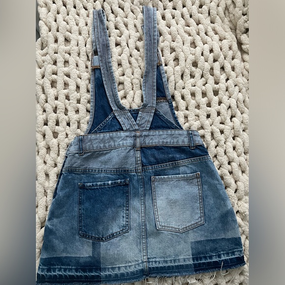 NWOT free people patchwork denim overall mini dress overalls distressed size 2 - Picture 4 of 8